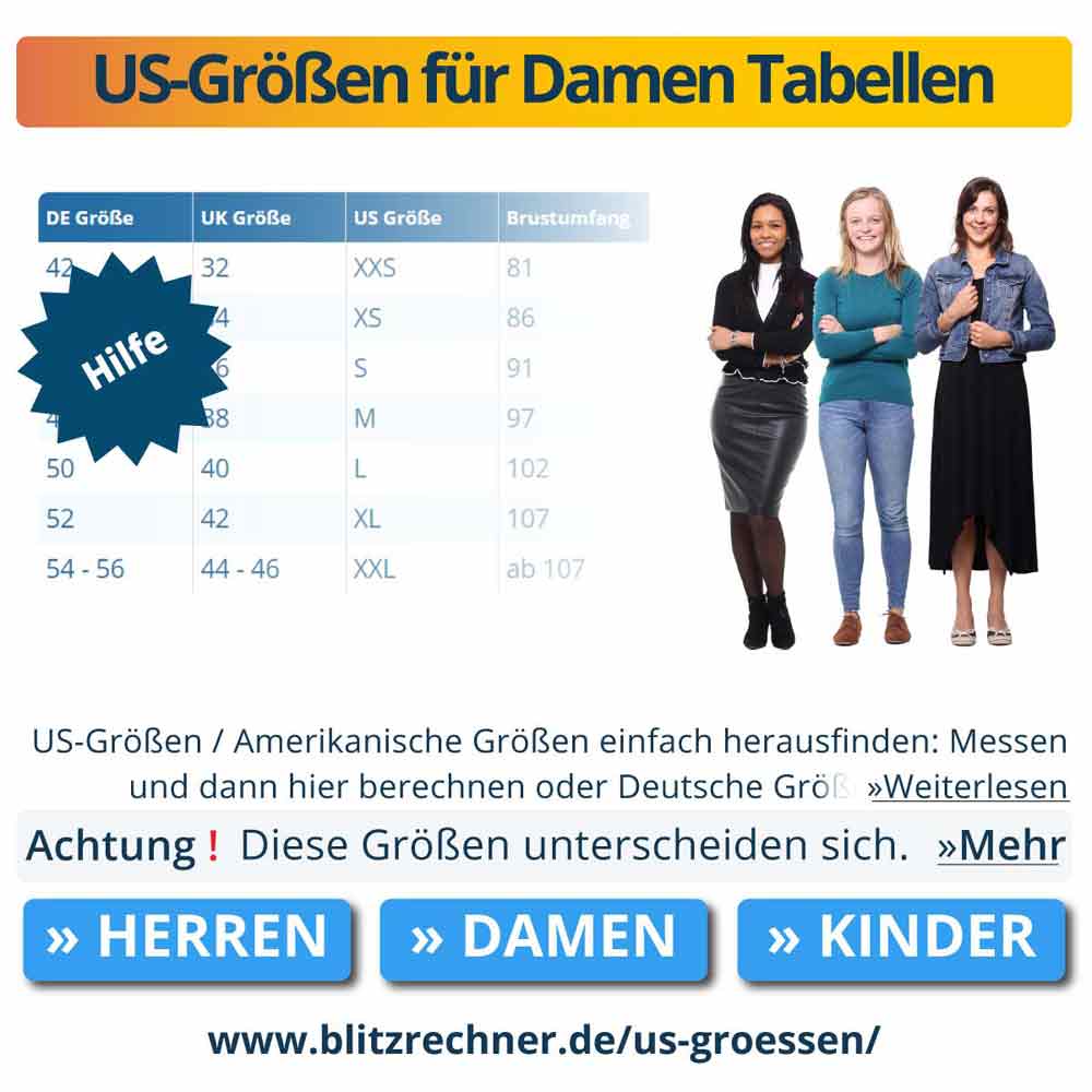 US-Größen für Damen Tabellen